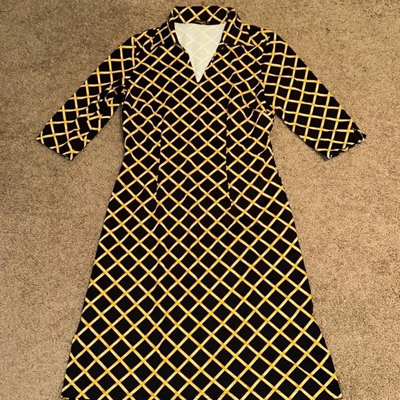 J. McLaughlin Black Gold Bamboo Print Faux Wrap Surplice Catalina Cloth Dress XS - Picture 2 of 3
